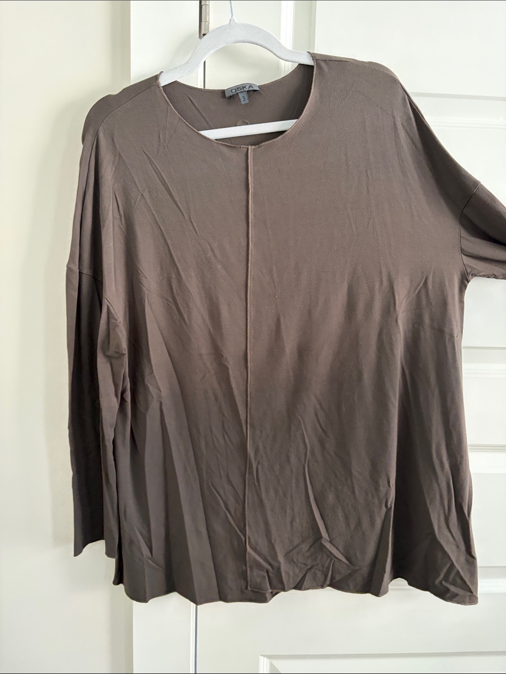 OSKA Taupe Oversized Long-Sleeve Crewneck Top